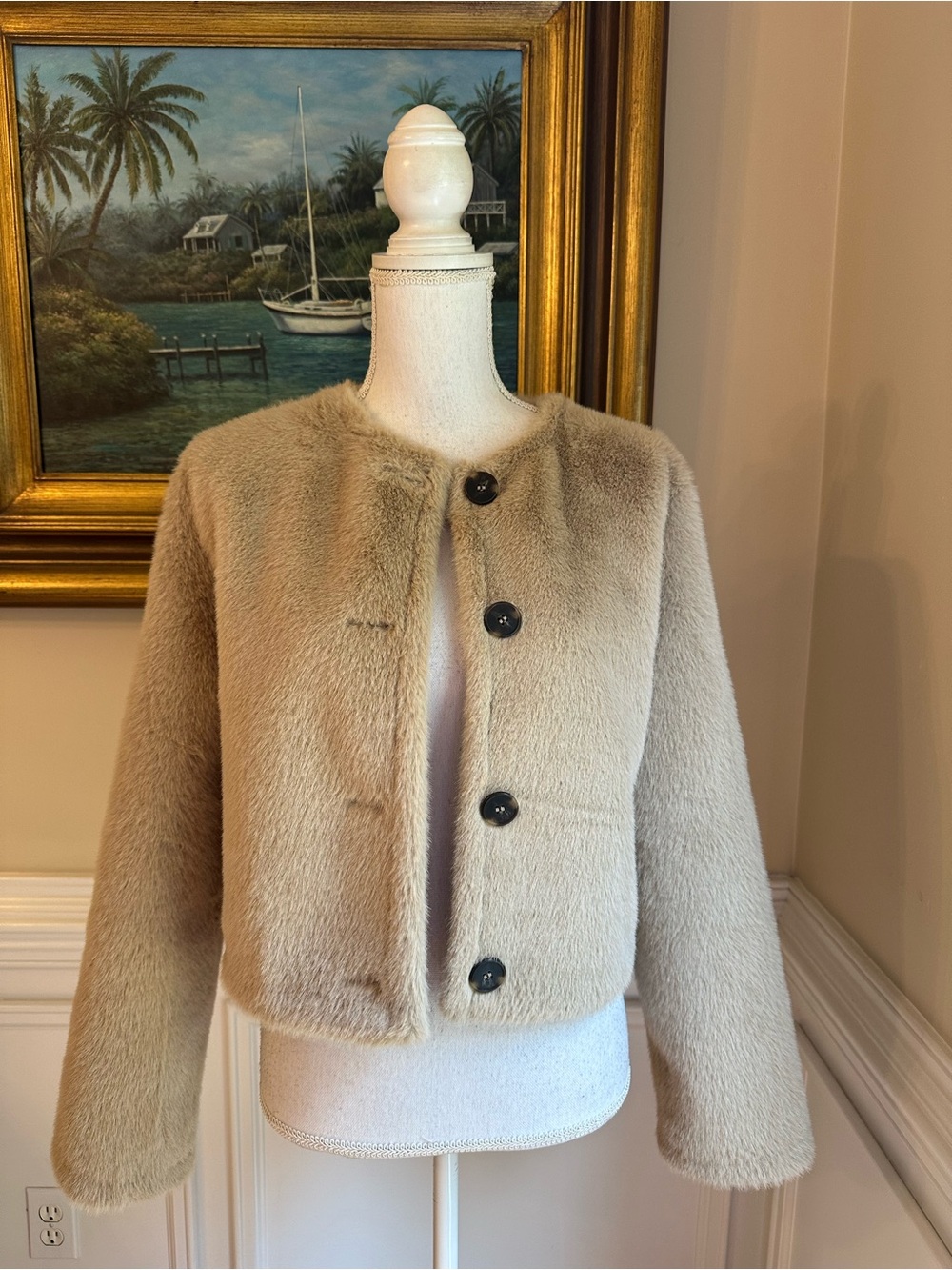 ZARA Faux Fur Collarless Cropped Jacket - Picture 12 of 12